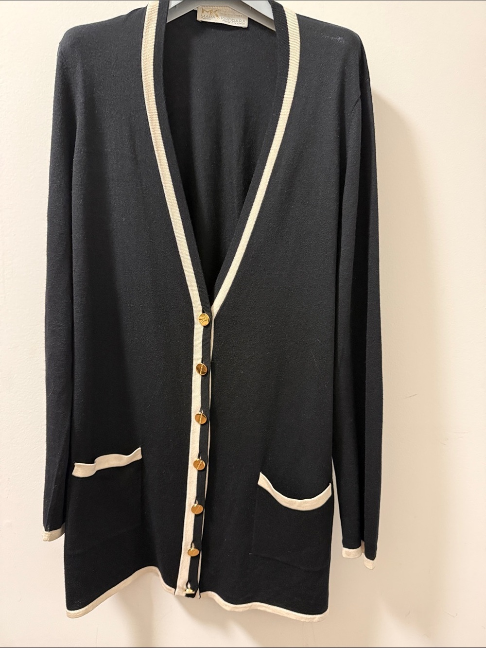 Mara Khodara Collection Privee Cardigan Sweater Jacket. Black/White. Size Large.